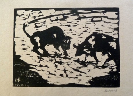 Erich Heckel: Stiere, Holzschnitt, 1908
